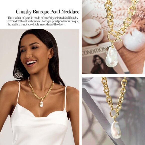 Women's 14K Gold Silver Plated Chunky Thick Chain Toggle Clasp Necklace Dainty - Picture 5 of 7